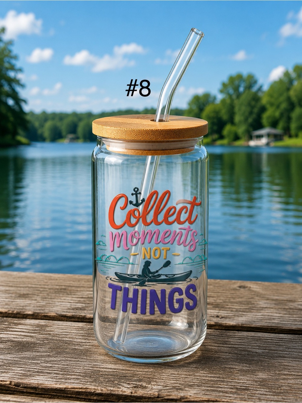 *Buy now lake life/boaters 16 ounce glass tumbler with bamboo lid and straw - Picture 8 of 13